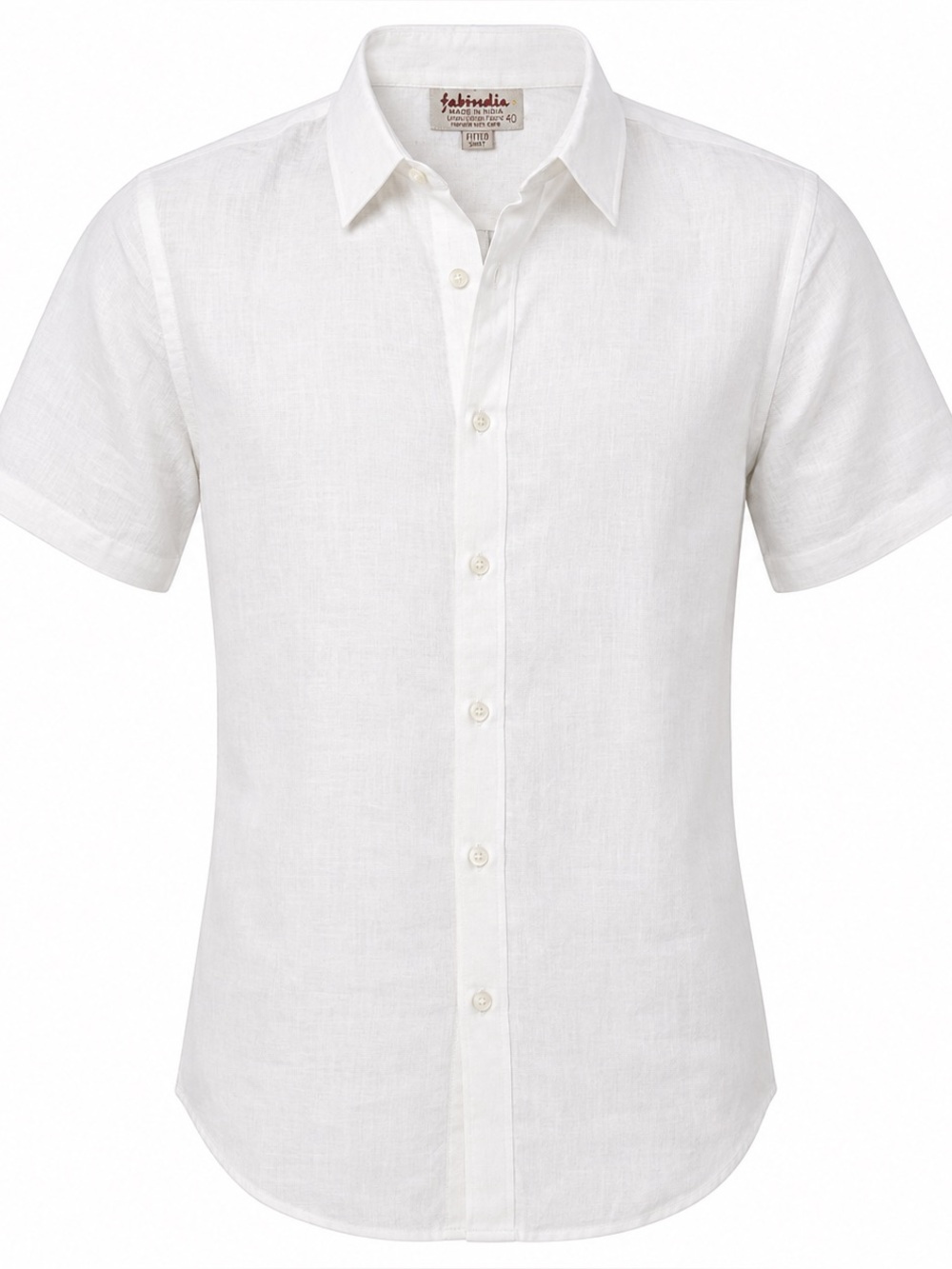 NWT fabindia Men’s White Linen Fitted Short Sleeve Shirt Size 40